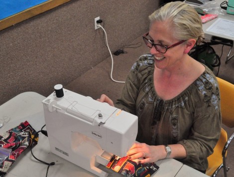 Jennifer Serr at the sewing machine