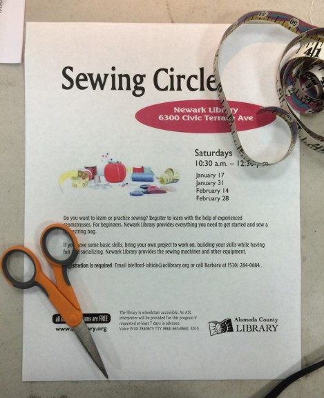 Sewing Circle notice at the Alameda County Library